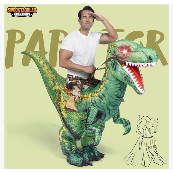 NEW Spooktacular Creations Inflatable Ride a Raptor Costume Adult One Size Green - Picture 5 of 7